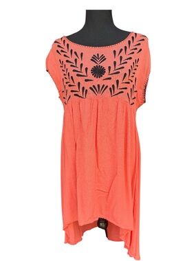 Cost Plus World Market Coral Tunic with Black Embroidery